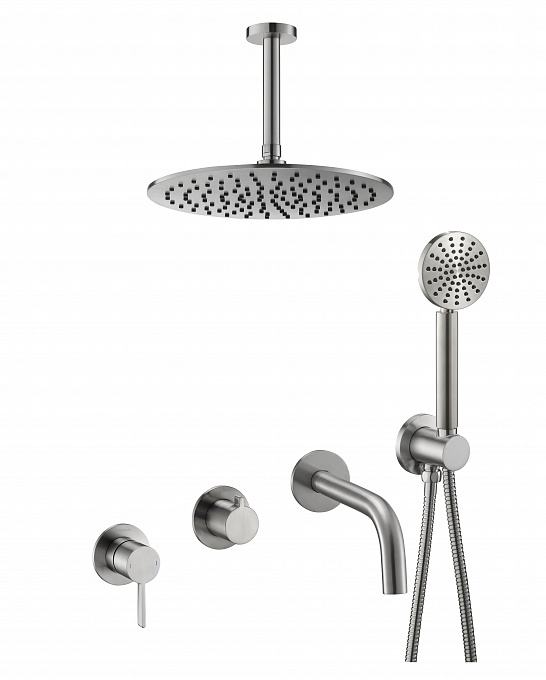 Встраиваемый комплект для ванны (смеситель, душ 30см) Benesque Lumiere 21017602 никель брашированный