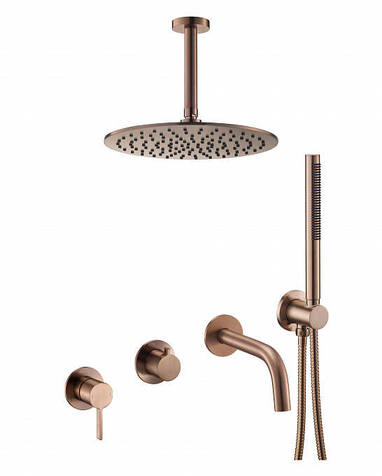 Встраиваемый комплект для ванны (смеситель, душ 30см) Benesque Lumiere 21017506 бронза брашированная