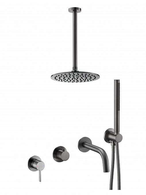 Встраиваемый комплект для ванны (смеситель, душ 25см) Benesque Lumiere 21017703 черный брашированный