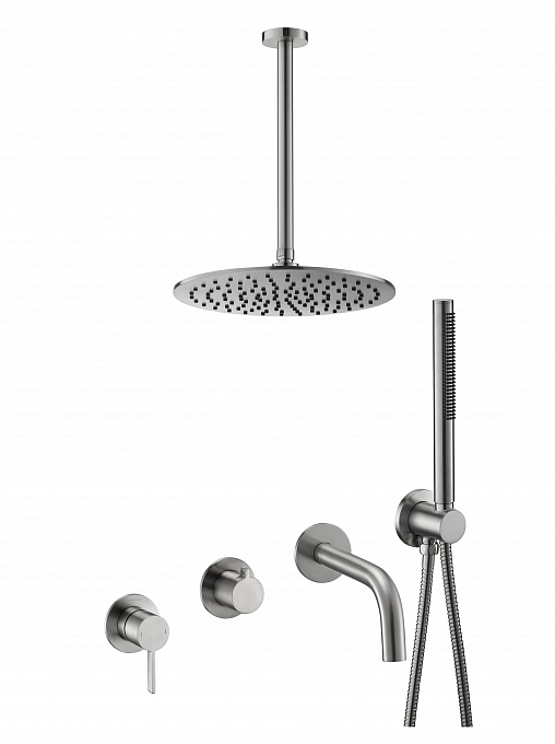 Встраиваемый комплект для ванны (смеситель, душ 30см) Benesque Lumiere 21017902 никель брашированный