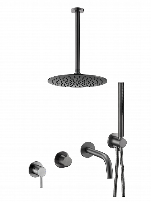 Встраиваемый комплект для ванны (смеситель, душ 30см) Benesque Lumiere 21017903 черный брашированный