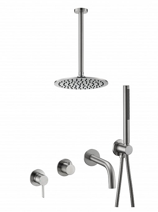 Встраиваемый комплект для ванны (смеситель, душ 25см) Benesque Lumiere 21017702 никель брашированный